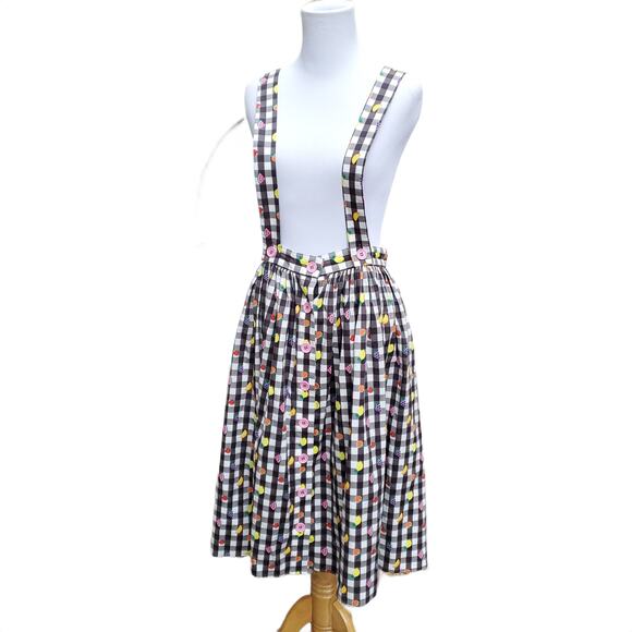 Hell Bunny Fruitylou Pinafore Skirt 50s Black White Gingham Fruit Sz XL - Picture 7 of 16